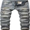 Maiyifu-GJ Mens Slim Fit Stretch Ripped Jeans Distressed Destroyed Straight Leg Denim Pants Fashion Skinny Biker Jeans (Blue,32) view 1