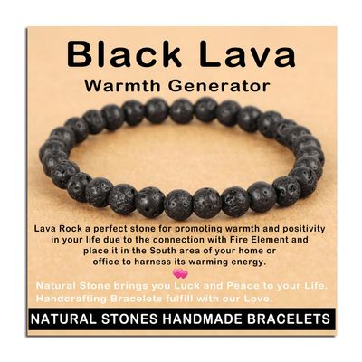 AD Beads Handmade Gemstone Stretch Elastic Bracelet Crystal Healing Reiki Nature's Beauty and Spiritual Essence Unisex (6mm, Black Lava (Warmth Generator))