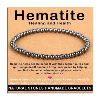 AD Beads Handmade Gemstone Stretch Elastic Bracelet Crystal Healing Reiki Nature's Beauty and Spiritual Essence Unisex (4mm, Hematite (Healing and Health))