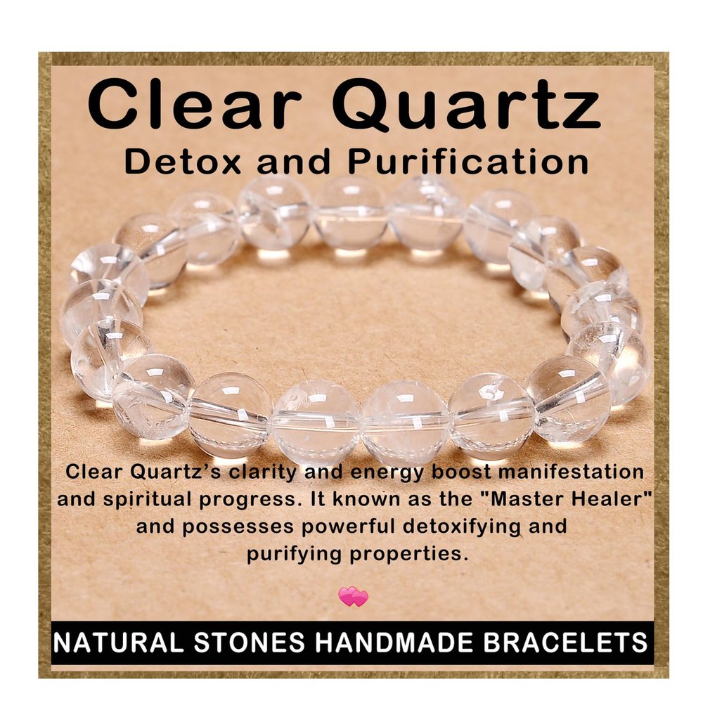 AD Beads Handmade Gemstone Stretch Elastic Bracelet Crystal Healing Reiki Nature's Beauty and Spiritual Essence Unisex (12mm, Clear Quartz (Detox and Purification))