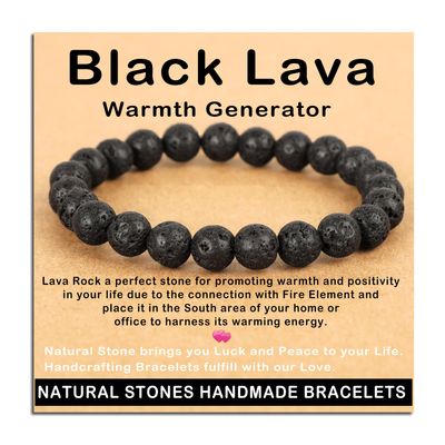 AD Beads Handmade Gemstone Stretch Elastic Bracelet Crystal Healing Reiki Nature's Beauty and Spiritual Essence Unisex (8mm, Black Lava (Warmth Generator))