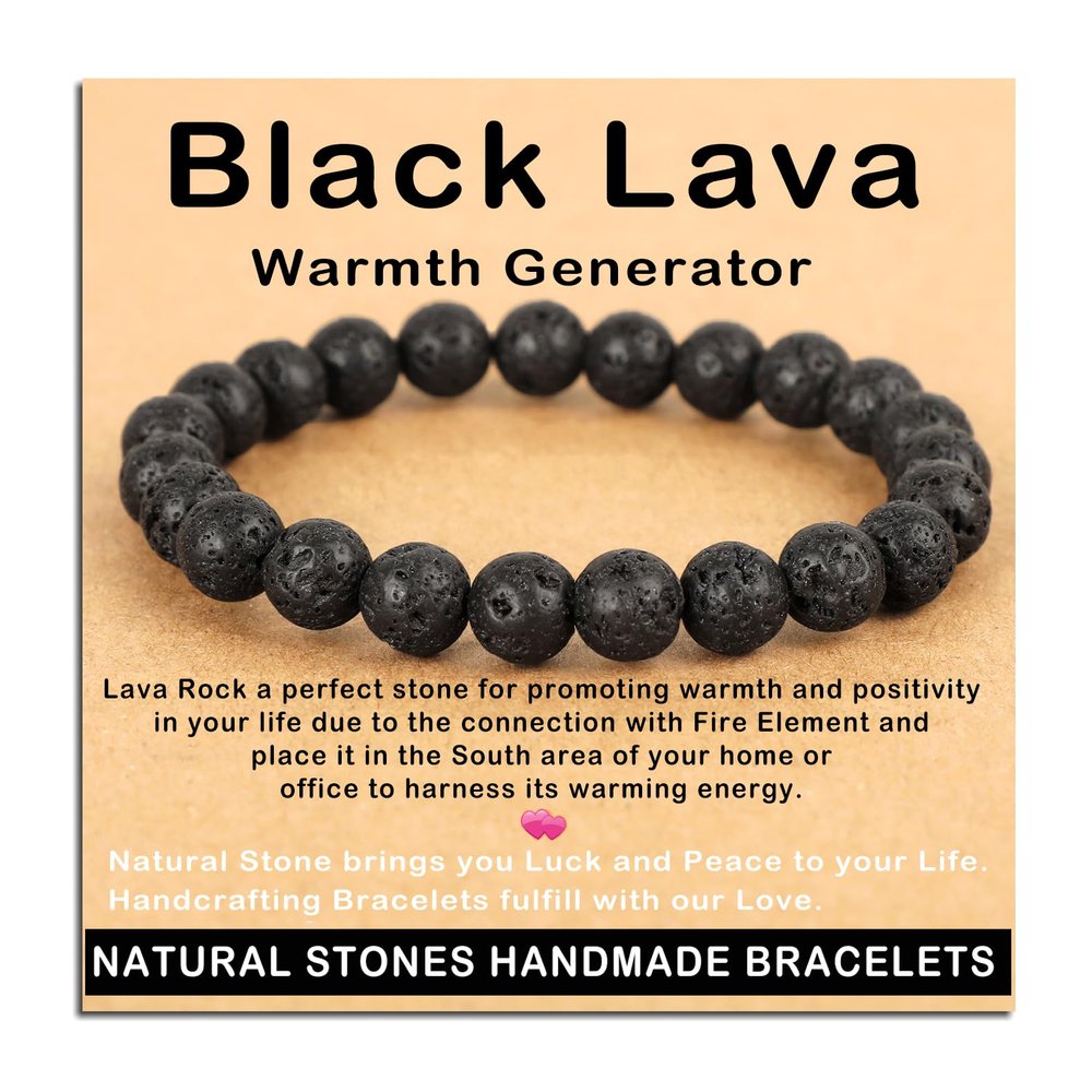 AD Beads Handmade Gemstone Stretch Elastic Bracelet Crystal Healing Reiki Nature's Beauty and Spiritual Essence Unisex (8mm, Black Lava (Warmth Generator))