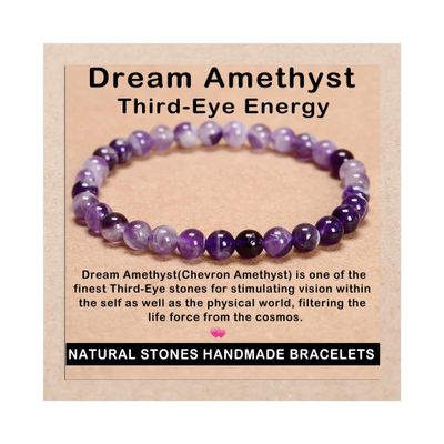 AD Beads Handmade Gemstone Stretch Elastic Bracelet Crystal Reiki Nature's Beauty and Spiritual Essence Unisex (6mm, Dream Amethyst (Third-Eye Energy))