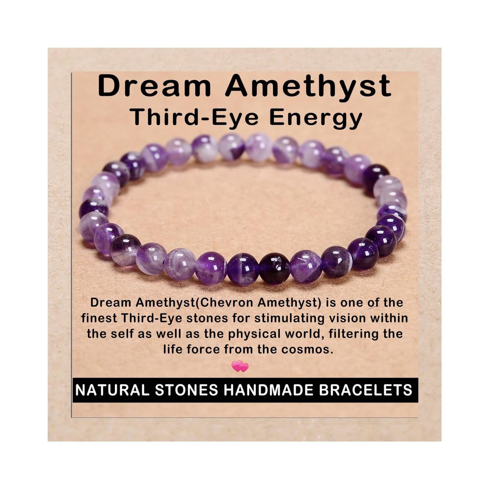 AD Beads Handmade Gemstone Stretch Elastic Bracelet Crystal Reiki Nature's Beauty and Spiritual Essence Unisex (6mm, Dream Amethyst (Third-Eye Energy))