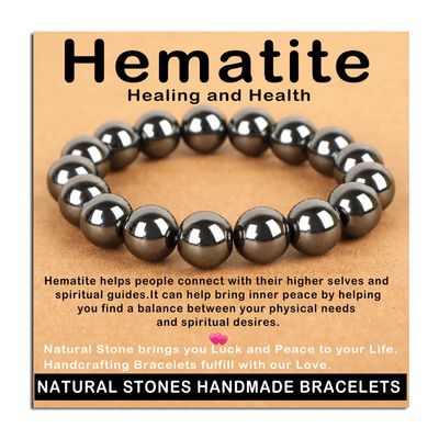 AD Beads Handmade Gemstone Stretch Elastic Bracelet Crystal Healing Reiki Nature's Beauty and Spiritual Essence Unisex (12mm, Hematite (Healing and Health))