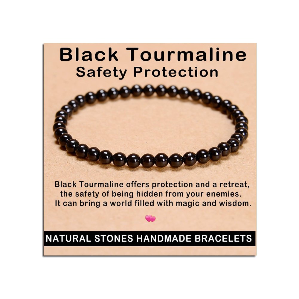 AD Beads Handmade Gemstone Stretch Elastic Bracelet Crystal Healing Reiki Nature's Beauty and Spiritual Essence Unisex (10mm, Black Tourmaline (Best Protection))