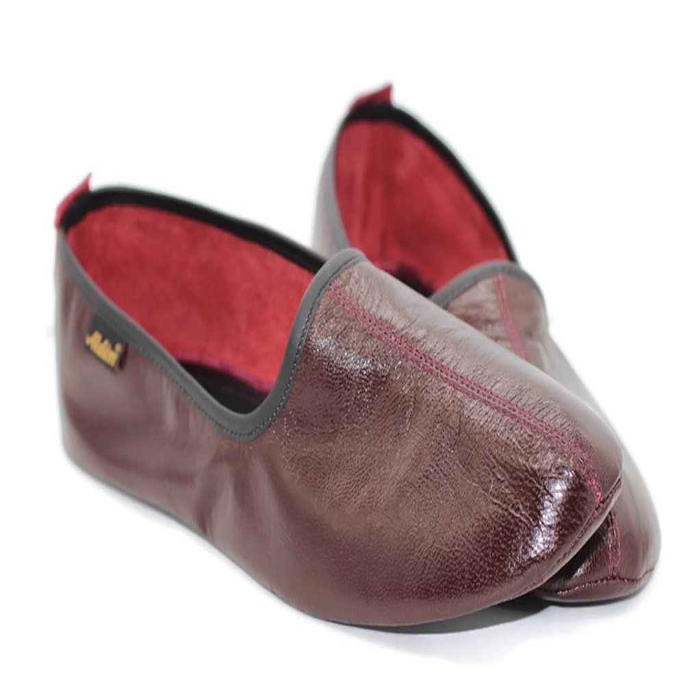 Akdam Mens Indoor Leather Slippers Bordeaux Traditional Babouche House Shoes Barefoot Moccasin (Size 10)
