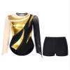 easyforever Gymnastics Bodysuit for Womwen Metallic Contrast Color Long Sleeve Leotard with Shorts Gold X-Large view 1