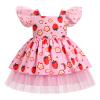 FYMNSI Toddler Girls Strawberry Birthday Dress Flutter Sleeve Lace Ruffle Tulle Tutu Kids Flower Girl Dress Baby Princess 1st 2nd Birthday Outfit Wedding Tea Party Dresses Pageant Ball Gown 9-12M view 1
