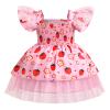 FYMNSI Toddler Girls Strawberry Birthday Dress Flutter Sleeve Lace Ruffle Tulle Tutu Kids Flower Girl Dress Baby Princess 1st 2nd Birthday Outfit Wedding Tea Party Dresses Pageant Ball Gown 9-12M view 2