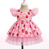 FYMNSI Toddler Girls Strawberry Birthday Dress Flutter Sleeve Lace Ruffle Tulle Tutu Kids Flower Girl Dress Baby Princess 1st 2nd Birthday Outfit Wedding Tea Party Dresses Pageant Ball Gown 9-12M view 3