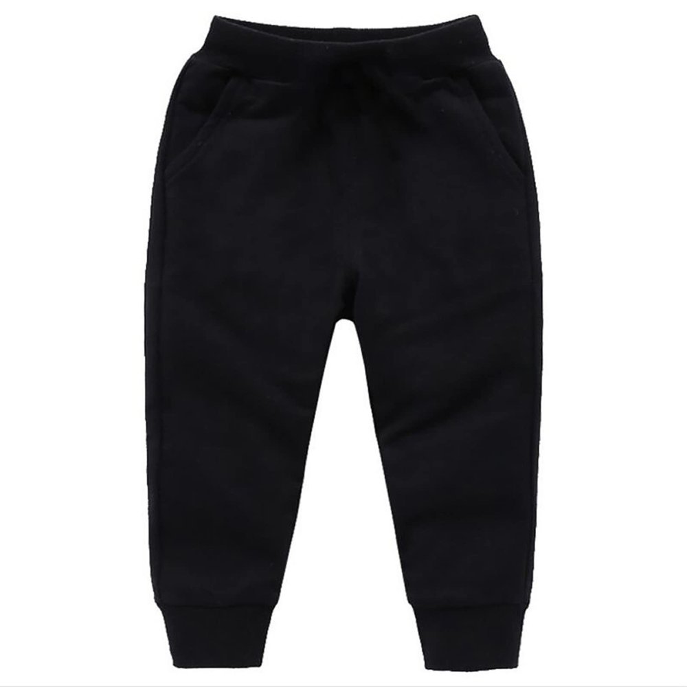 Baby Girls Boy's Pants Toddler Cotton Pull on Jogger Kids Solid Elastic Waist Sweatpants Baggy Sport (Black, 4-5 Years)
