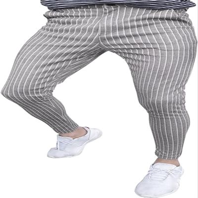 Maiyifu-GJ Formal Striped Dress Pants for Men Stretch Skinny Flat Front Pants Casual Business Slim Fit Pinstripe Trousers (Grey,Small)