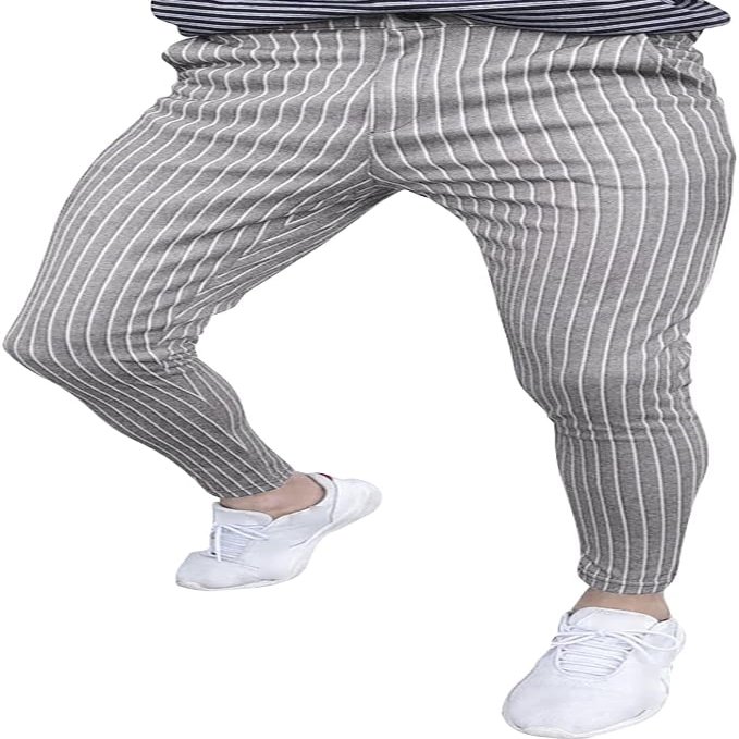 Maiyifu-GJ Formal Striped Dress Pants for Men Stretch Skinny Flat Front Pants Casual Business Slim Fit Pinstripe Trousers (Grey,Small)