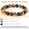 AD Beads Handmade Gemstone Stretch Elastic Bracelet Crystal Healing Reiki Nature's Beauty and Spiritual Essence Unisex (8mm, Triple Protection (Strong Protect)) view 2