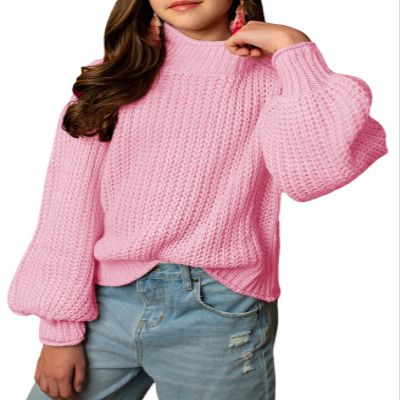 rrhss Girls Mock Neck Loose Knit Sweaters Kids Long Sleeve Slouchy Warm Cute Fashion Pullover Tops 5-14 Years Pink