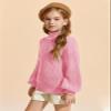 rrhss Girls Mock Neck Loose Knit Sweaters Kids Long Sleeve Slouchy Warm Cute Fashion Pullover Tops 5-14 Years Pink view 3