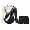 easyforever Gymnastics Bodysuit for Womwen Metallic Contrast Color Long Sleeve Leotard with Shorts Silver X-Large view 1