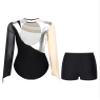 easyforever Gymnastics Bodysuit for Womwen Metallic Contrast Color Long Sleeve Leotard with Shorts Silver X-Large view 2