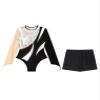 easyforever Gymnastics Bodysuit for Womwen Metallic Contrast Color Long Sleeve Leotard with Shorts Silver X-Large view 3