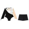easyforever Gymnastics Bodysuit for Womwen Metallic Contrast Color Long Sleeve Leotard with Shorts Silver X-Large view 4