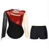 FEESHOW Women Metallic Gymnastic Leotard with Shorts Ballet Dance Bodysuit Ballerina Dancewear Red Medium view 2