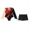 FEESHOW Women Metallic Gymnastic Leotard with Shorts Ballet Dance Bodysuit Ballerina Dancewear Red Medium view 3