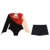 FEESHOW Women Metallic Gymnastic Leotard with Shorts Ballet Dance Bodysuit Ballerina Dancewear Red Medium view 4