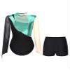 FEESHOW Women Metallic Gymnastic Leotard with Shorts Ballet Dance Bodysuit Ballerina Dancewear Bluegreen X-Large view 2
