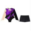 FEESHOW Women Metallic Gymnastic Leotard with Shorts Ballet Dance Bodysuit Ballerina Dancewear Purple Small view 3