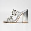 Cape Robbin Prunella Double Buckle Sandals for Women, Stylish Block Heels Mule Heels, Confortable Mules Sandals for Women - Silver Size 8 view 3