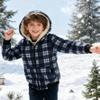 Dekomere Boys Zip Up Hoodies Fleece Plaid Jacket Kids Hooded Sweatshirts Sherpa Lined Coat Navy view 2