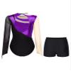FEESHOW Women Metallic Gymnastic Leotard with Shorts Ballet Dance Bodysuit Ballerina Dancewear Purple Medium view 2