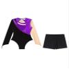 FEESHOW Women Metallic Gymnastic Leotard with Shorts Ballet Dance Bodysuit Ballerina Dancewear Purple Medium view 4
