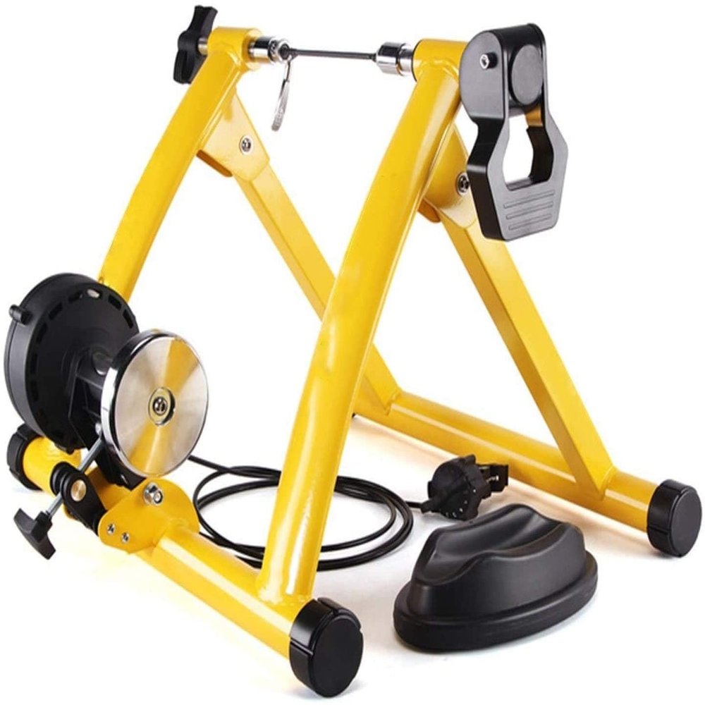 CFDZCP Bike Stand for Indoor Riding Foldable Exercise Bike Trainer Stand, Premium Steel Bike Bicycle Indoor Exercise Bike Stationary Workout Trainer StandFits for 26in-28in Wheels(Yellow)