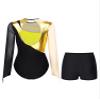 FEESHOW Women Metallic Gymnastic Leotard with Shorts Ballet Dance Bodysuit Ballerina Dancewear Gold Medium view 2