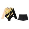 FEESHOW Women Metallic Gymnastic Leotard with Shorts Ballet Dance Bodysuit Ballerina Dancewear Gold Medium view 3