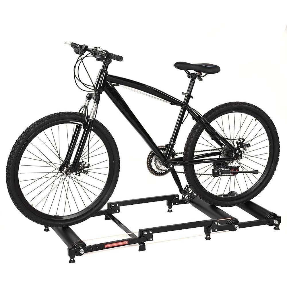 bike stand for indoor riding Bicycle Training Stand Platform, Indoor Foldable Aluminum Alloy Silent Turbo Trainer, Mountain Road Bike Cycling Roller Trainer Stand, For 26-29" & 700C Wheels(Black)
