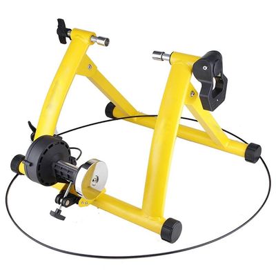 CFDZCP Bike Stand for Indoor Riding Bicycle Turbo Trainer, Foldable Indoor Bike Trainer Stand Noise Reduction, Magnetoresistive Riding Platform Turbo Trainer for Bicycles 26-28 Inch Wheels(Yellow)