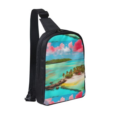 Caribbean Scenery Adjustable Strap Large Capacity Double Layer Crossbody Chest Bag 7.7x2.4x11.8in For Camping Travel Daily Leisure Activities