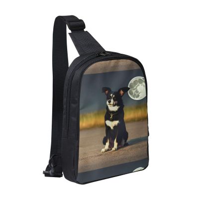 Dog Under Moon Adjustable Strap Large Capacity Double Layer Crossbody Chest Bag 7.7x2.4x11.8in For Camping Travel Daily Leisure Activities