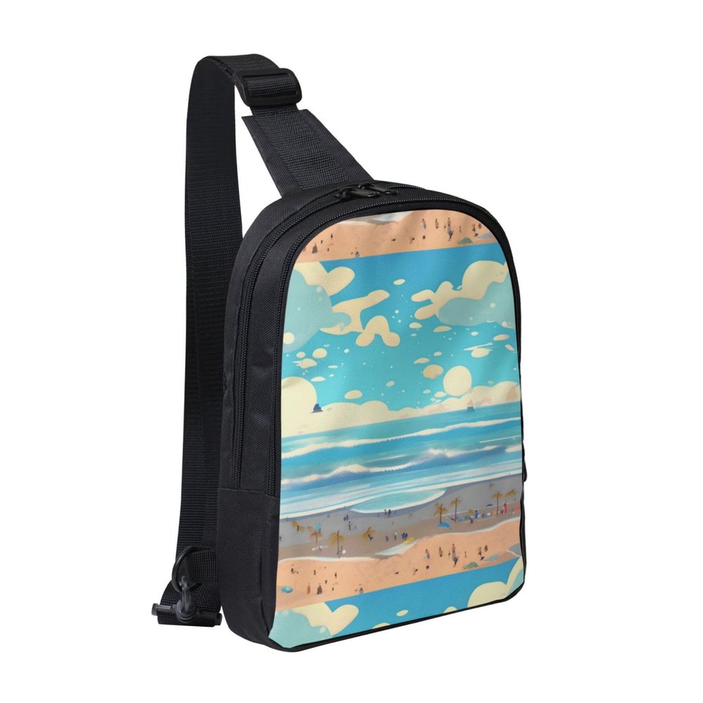 Beach Cartoon Adjustable Strap Large Capacity Double Layer Crossbody Chest Bag 7.7x2.4x11.8in For Camping Travel Daily Leisure Activities