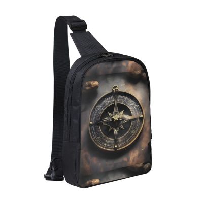 MYGANN Magical Design Norse Runes Compass Adjustable Strap Large Capacity Double Layer Crossbody Chest Bag 7.7x2.4x11.8in For Camping Travel Daily Leisure Activities, Black