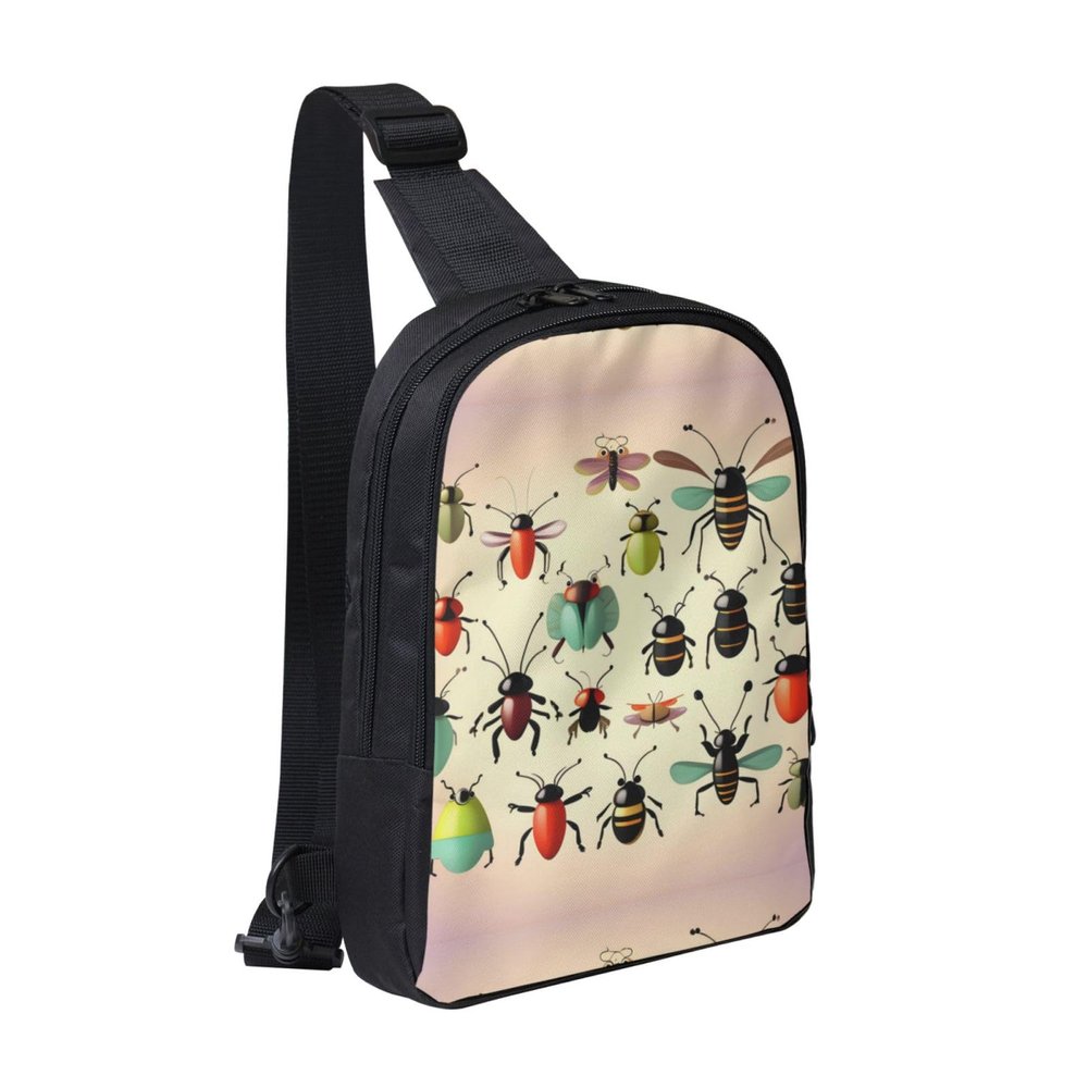 MYGANN Cartoon Small Insects Adjustable Strap Large Capacity Double Layer Crossbody Chest Bag 7.7x2.4x11.8in For Camping Travel Daily Leisure Activities, Black