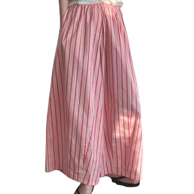 CHARTOU Women's Summer Striped Long Skirt Elastic High Waist Flowy Ruffle Hem A Line Maxi Dress with Pockets (Small,Pink)
