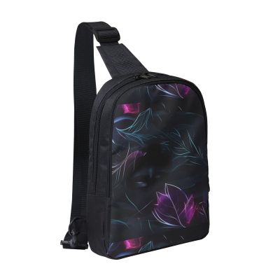 Black Mystery Adjustable Strap Large Capacity Double Layer Crossbody Chest Bag 7.7x2.4x11.8in For Camping Travel Daily Leisure Activities