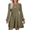 NineFit Basics Womens Spring Round Neck Dress Ruffle Elegant Empire Waist Mini Swing Dresses Casual Long Sleeve Smocked Beach Dress (Large,Green) view 1