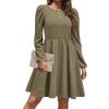 NineFit Basics Womens Spring Round Neck Dress Ruffle Elegant Empire Waist Mini Swing Dresses Casual Long Sleeve Smocked Beach Dress (Large,Green) view 2