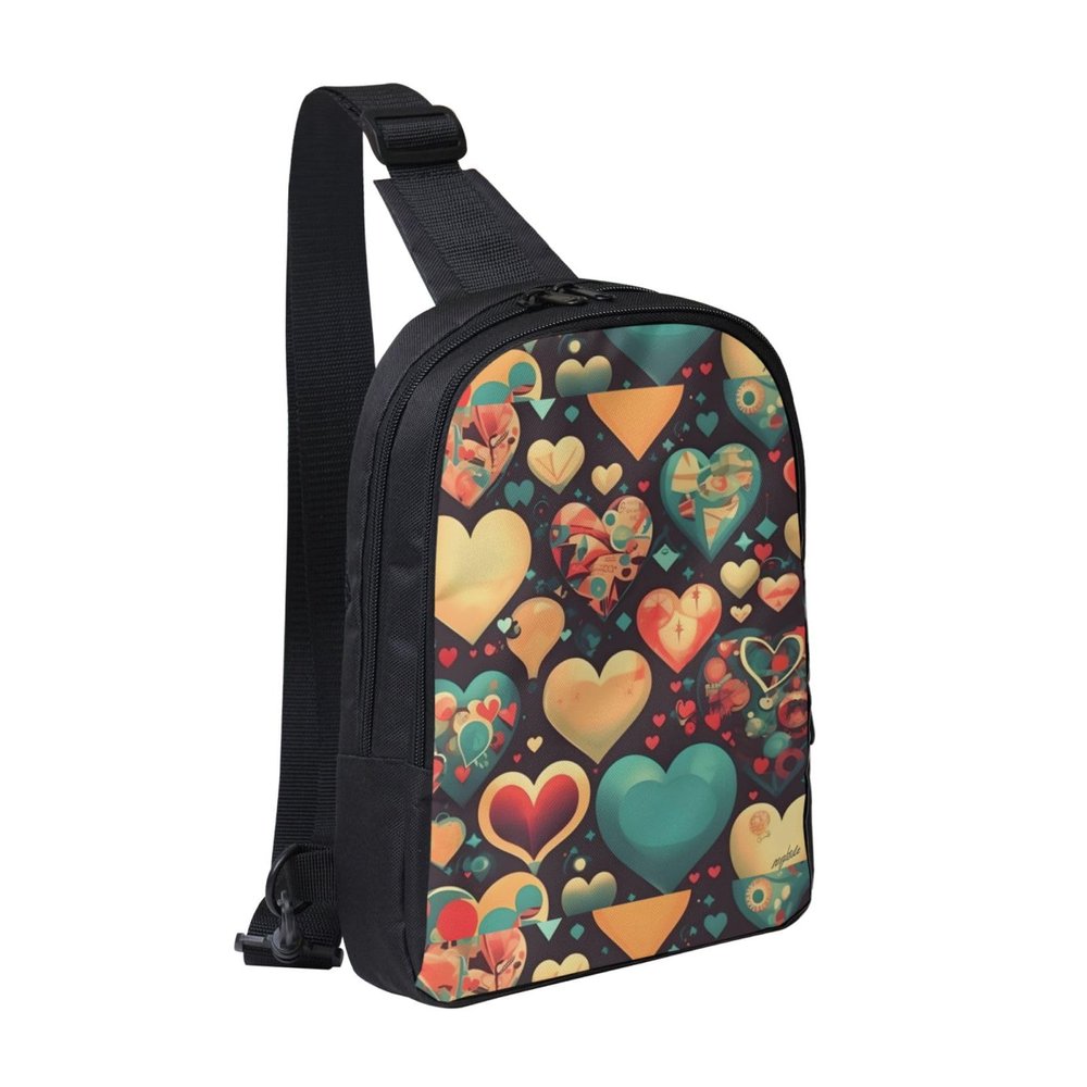 Colorful Hearts Adjustable Strap Large Capacity Double Layer Crossbody Chest Bag 7.7x2.4x11.8in For Camping Travel Daily Leisure Activities