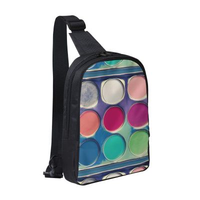 MYGANN Round Color Palette Adjustable Strap Large Capacity Double Layer Crossbody Chest Bag 7.7x2.4x11.8in For Camping Travel Daily Leisure Activities, Black
